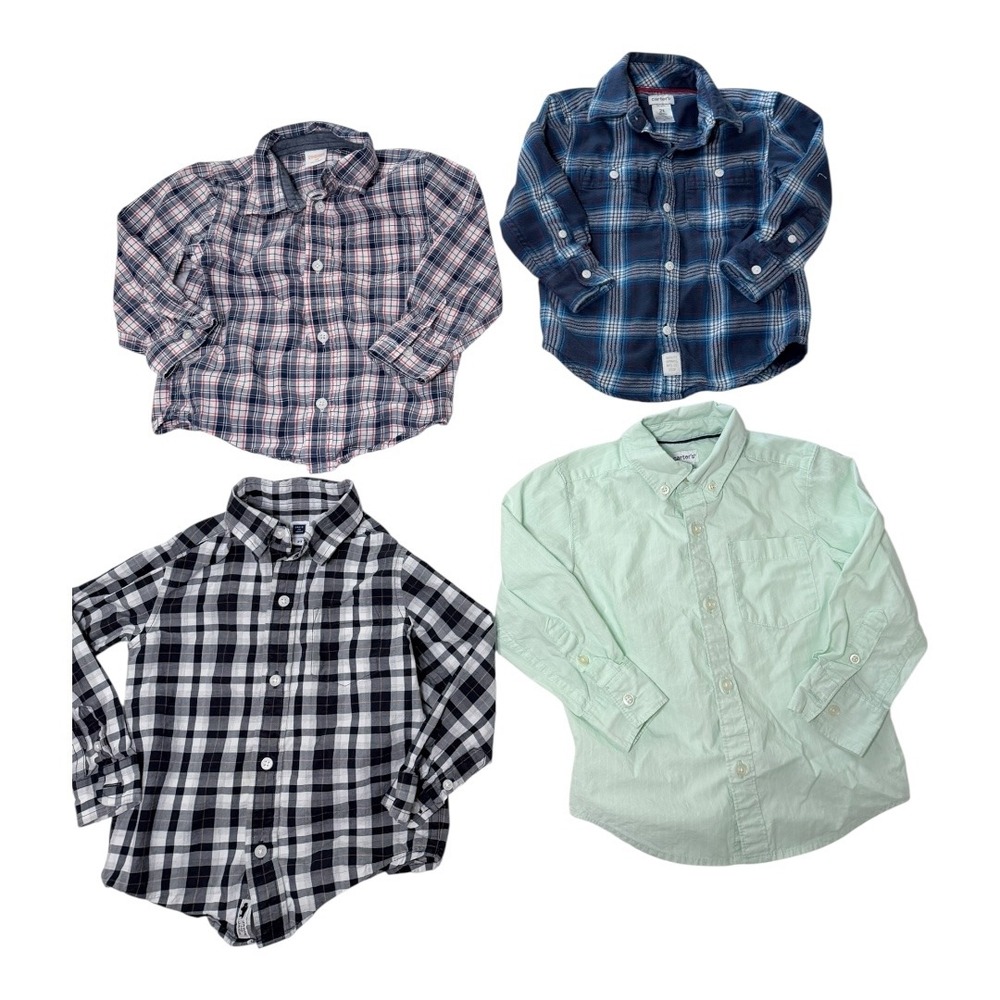 Carter's Janie and Jack Shirts Kids 2T Plaid Flannel Gingham Mint Bundle‎ 4pc